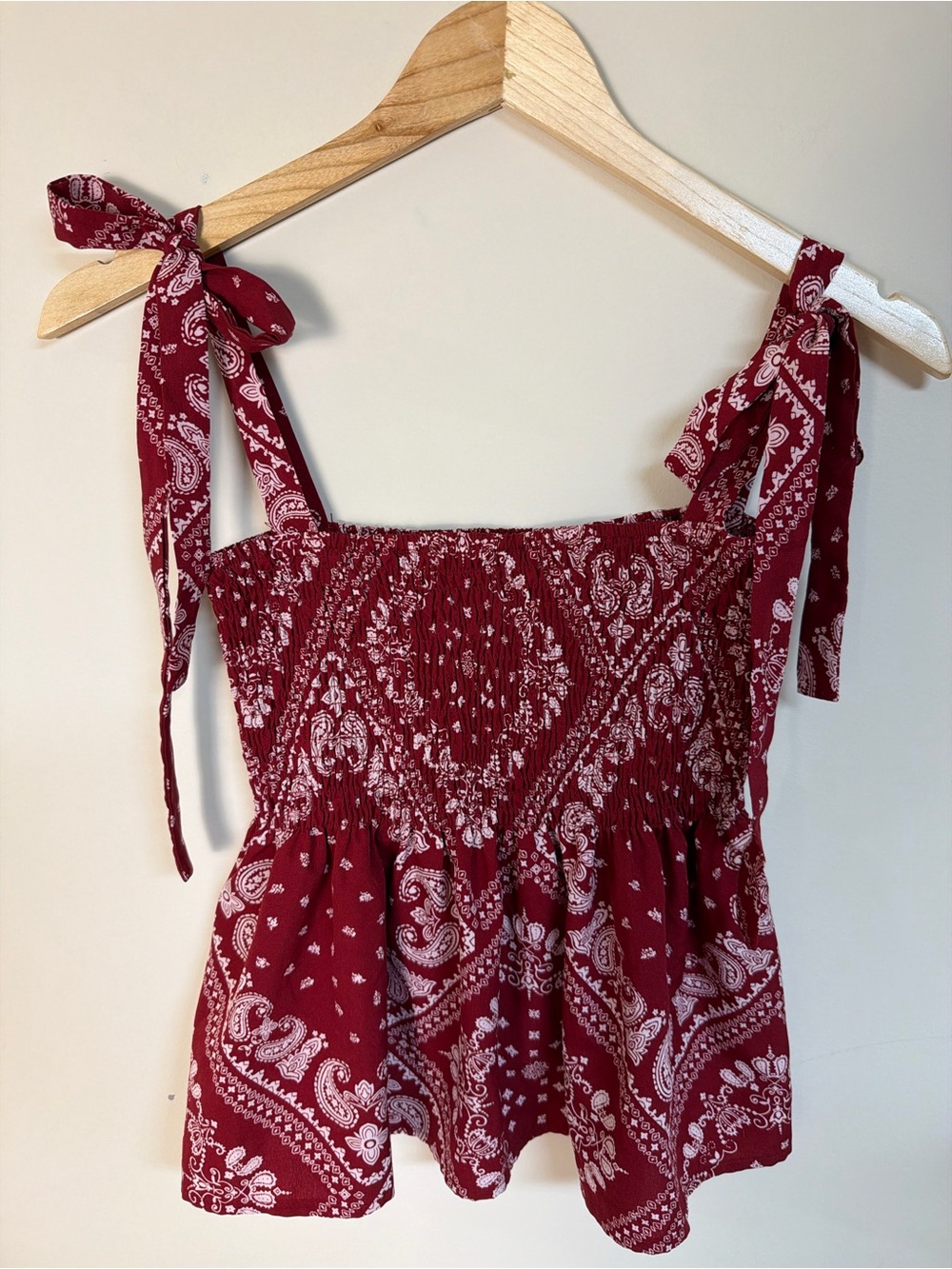 SHEIN Red Paisley Tie-Shoulder Smocked Camisole